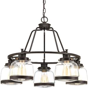 Judson Collection 26 in. 5-Light Antique Bronze Clear Glass Farmhouse Chandelier Dining Room Light