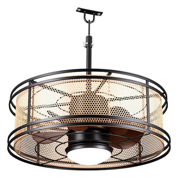 Trevina 23.6 in. Smart Outdoor Matte Black Dimmable Outdoor Farmhouse Caged Ceiling Fan with Light and Remote