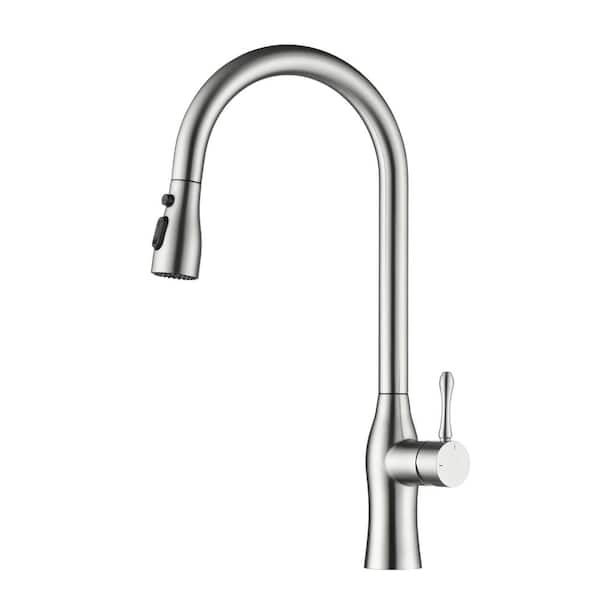 Tahanbath Single Handle Pull Down Sprayer Kitchen Faucet in Brushed Nickel