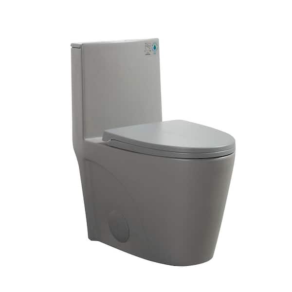 1.1/1.6 GPF Dual-Flush Elongated 1-Piece Toilet in Light Gray with Comfort Seat Height Soft-Close Seat(Seat included)