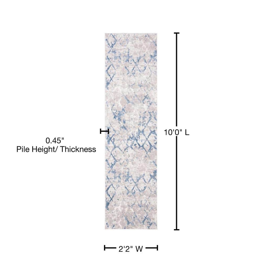 Light Grey and Blue Trellis Stain-Resistant Synthetic Rug
