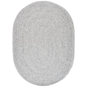 Braided Gray 4 ft. x 6 ft. Oval Speckled Solid Color Area Rug