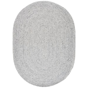 Braided Light Gray 8 ft. x 10 ft. Speckled Solid Color Oval Area Rug