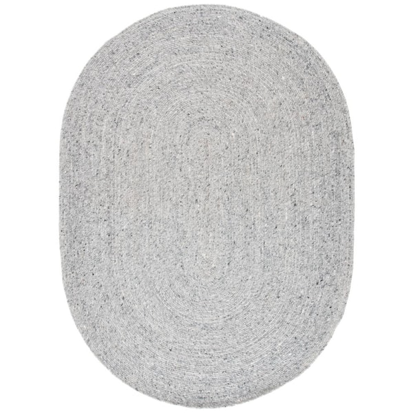 SAFAVIEH Braided Light Gray 8 ft. x 10 ft. Speckled Solid Color Oval Area Rug