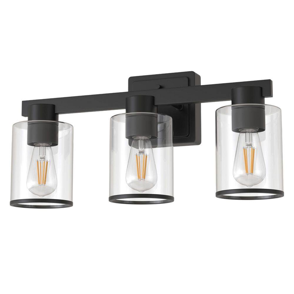 18 in. Industrial 3-Light Matte Black Farmhouse Vanity Light with Clear Glass Shades for Bathroom price history on PriceWatchPro