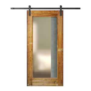 40 in. x 83 in. Albany Full Lite Frosted Glass Natural Reclaimed Wood Modern Door Sliding Barn Door with Hardware Kit