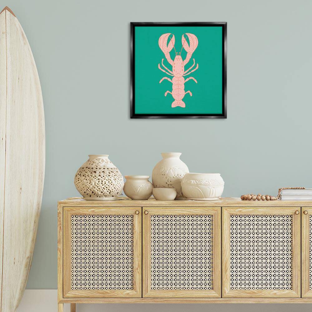 Minimal Pink and Green Lobster by Sazerelli Designs Black Floater Frame Animal Graphic Art Print 25 in. x 25 in. price history on PriceWatchPro