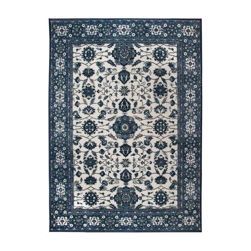 My Magic Carpet Ramage Blue Medallion 5 ft. x 7 ft. Washable Area Rug