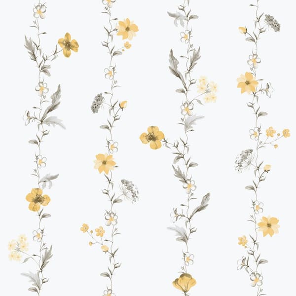 Unbranded Spring Blossom Collection Vertical Floral Garden Yellow Matte Finish Non-Pasted Non-Woven Paper Wallpaper Roll