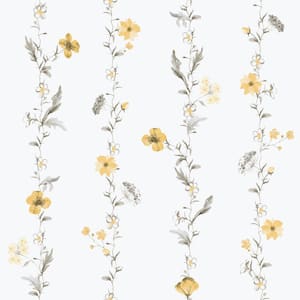 Spring Blossom Collection Vertical Floral Garden Yellow Matte Finish Non-Pasted Non-Woven Paper Wallpaper Sample