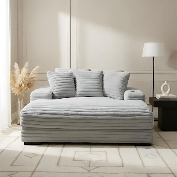 Cocoon Grey Polyester with Cupholder and USBs Oversized Track Arm Chaise Lounge