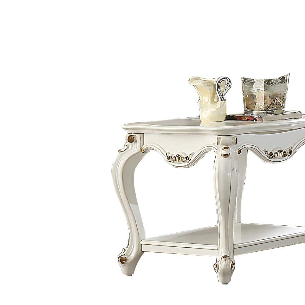 Luxurious Antique Pearl 27" Square Wood End Table with Storage Shelf