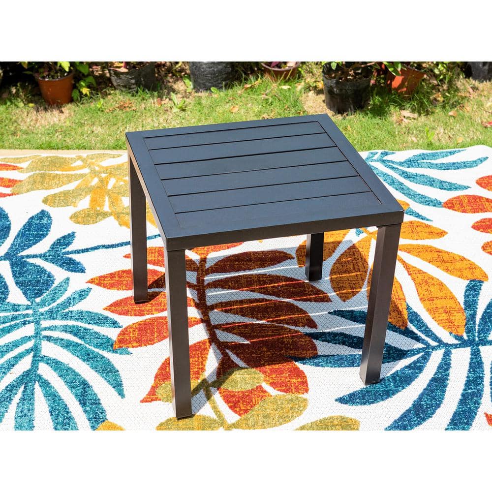 PHI VILLA Black Square Slat Metal Patio Outdoor Side Coffee
