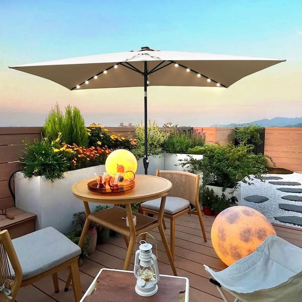 Coporesell 10 ft. Steel Patio Umbrella in Mushroom with LED Lighted and Push Button Tilt