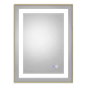Hans 24 in. W x 32 in. H Rectangular Framed Anti-Fog Dimmable Wall Bathroom Vanity Mirror in Brushed Gold