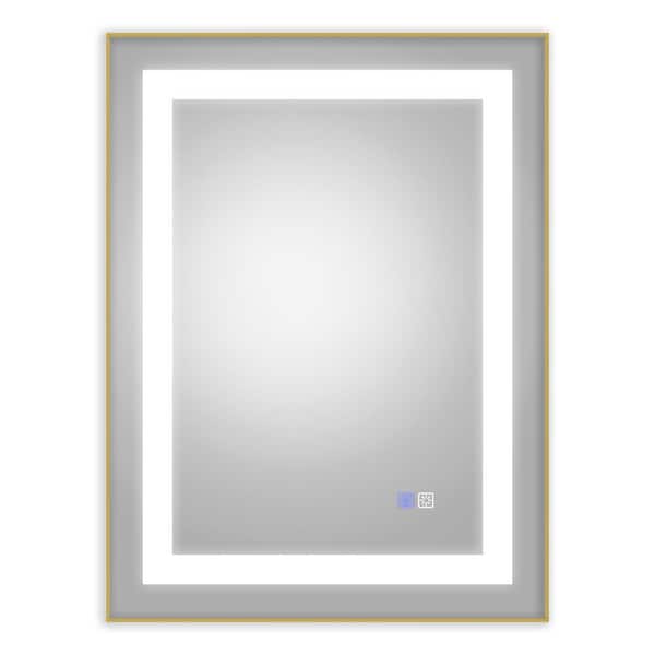 Modland Hans 24 in. W x 32 in. H Rectangular Framed Anti-Fog Dimmable Wall Bathroom Vanity Mirror in Brushed Gold