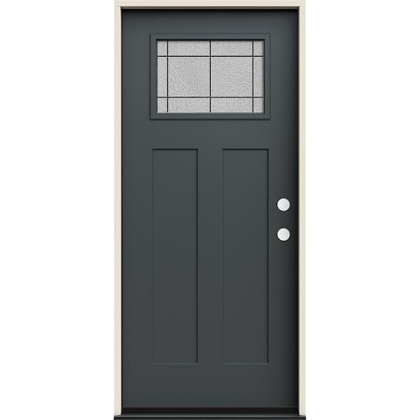 JELD-WEN 36 in. x 80 in. Left-Hand 1/4 Lite Craftsman Dilworth Decorative Glass Marine Fiberglass Prehung Front Door
