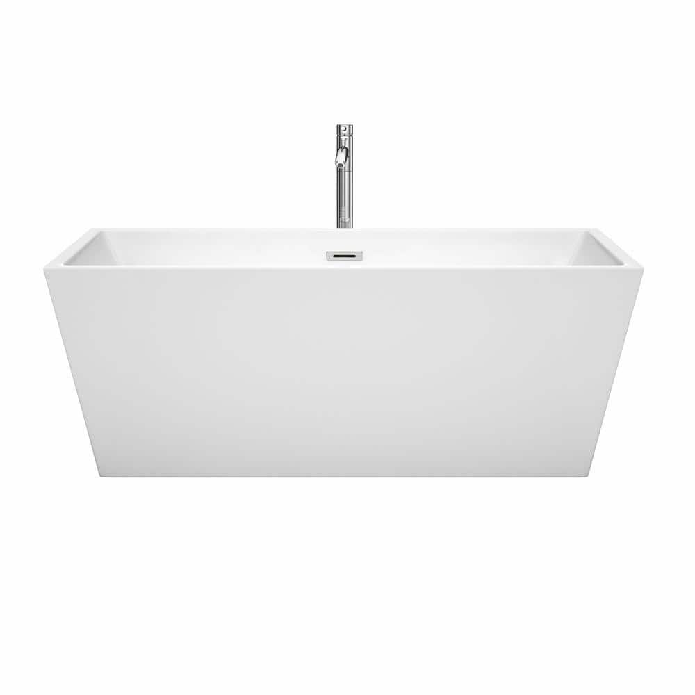 Sara 63" White Acrylic Freestanding Soaking Tub with Chrome Faucet