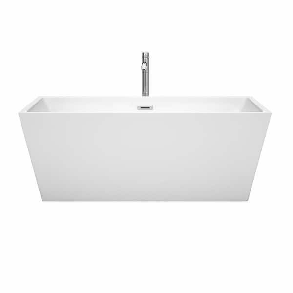 Sara 63 in. Acrylic Flatbottom Center Drain Soaking Tub in White with Floor Mounted Faucet in Chrome Sara 63 in. Acrylic Flatbottom Center Drain Soaking Tub in White with Floor Mounted Faucet in Chrome