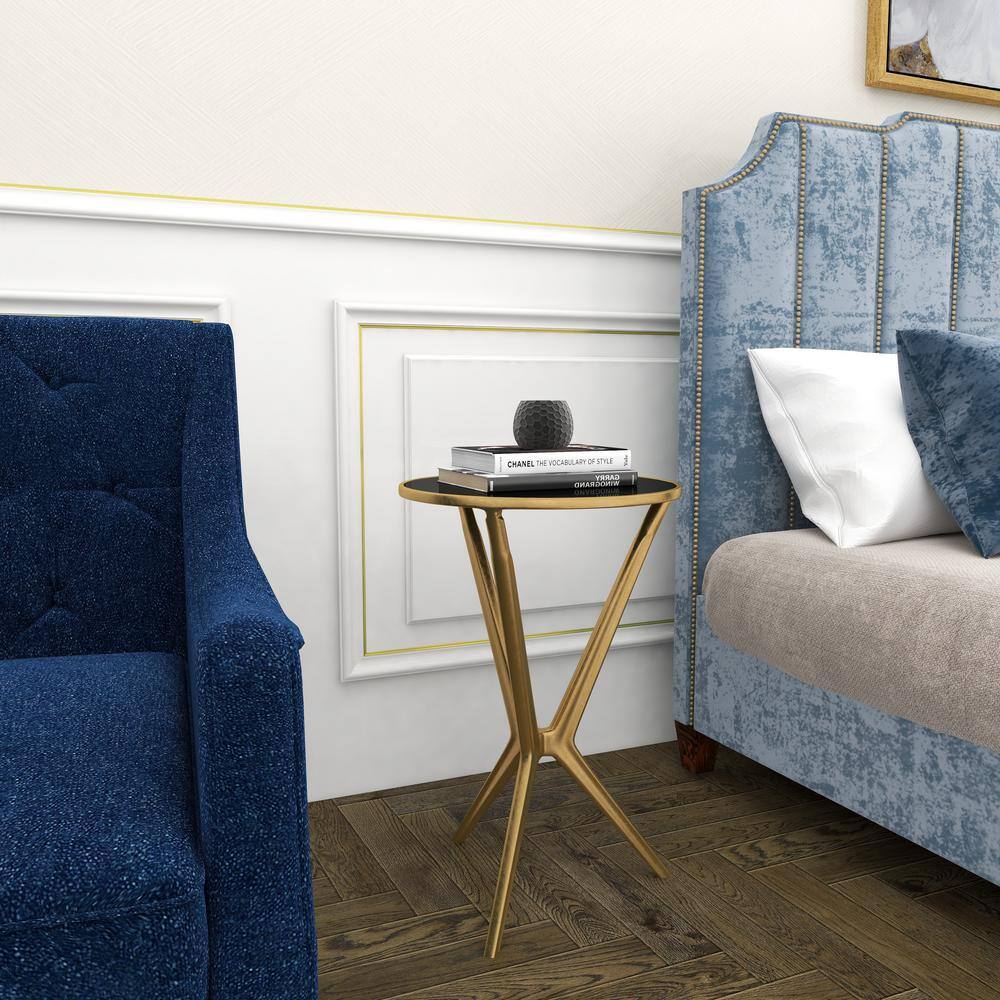 Gold Round Metal and Glass Accent Table with Graduated Legs