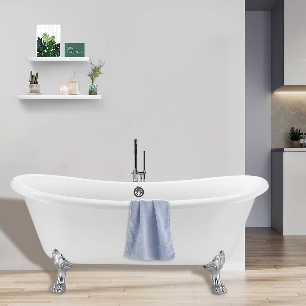 UPIKER Luxurious 67 in. Acrylic Clawfoot Bathtub NonWhirlpool Soaking