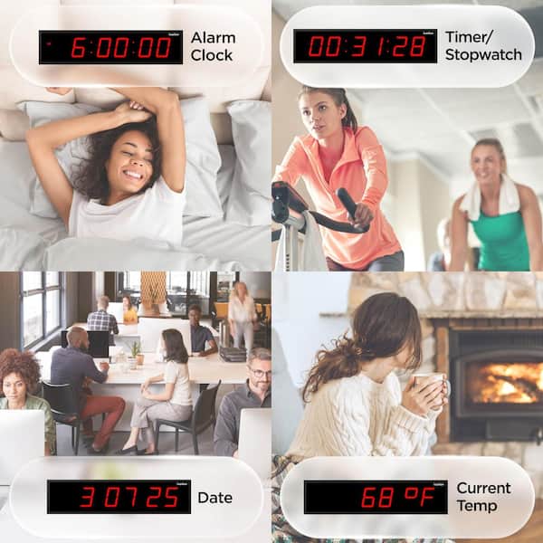 Ivation 72 in. Red Large Digital Wall Clock, LED Wall Clock with