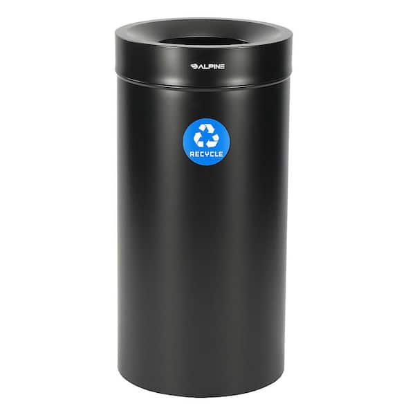 27 gal. Black Stainless Steel Recycling Bin Receptacle and Open Top Removable Lid