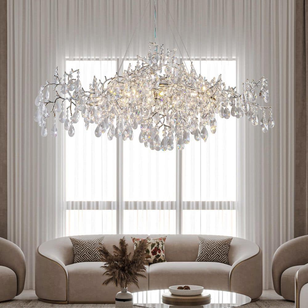 "47.2"" 14-Lights Silver Luxury Crystal Linear Chandelier, Modern Branch Chandelier for Dinning Room, Kitchen, Living Room" price history on PriceWatchPro