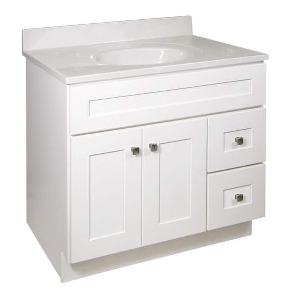 Design House Brookings 37 in. W Single 4 in. Centerset Sink Bathroom Vanity in White with Ivory Swirl Cultured Marble Top Assembled