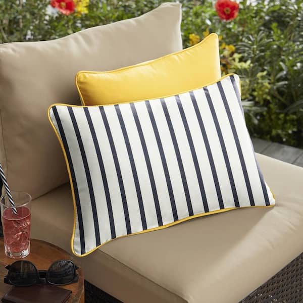 SORRA HOME Sunbrella Blue White Stripe with Sunflower Yellow