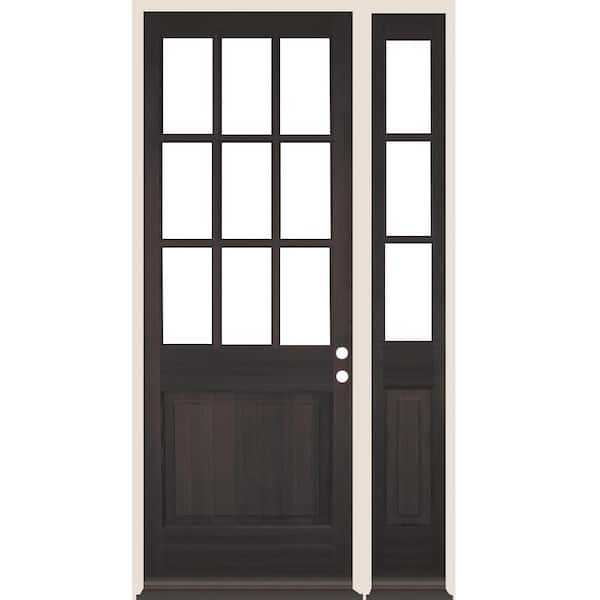 Krosswood Doors 50 in. x 96 in. Farmhouse 9-Lite Clear Glass Right-Hand Black Stain Hemlock Wood Prehung Front Door w/ RSL