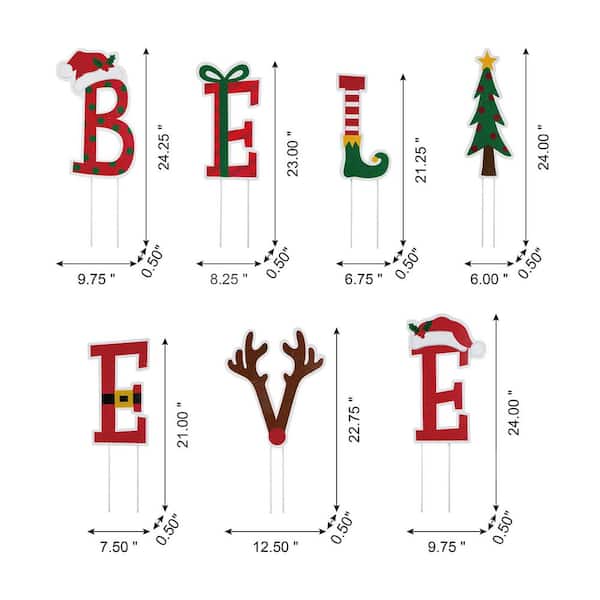 23 in. H Set of 7 BELIEVE Yard Stake or Wall Decor (KD, 2-Function)