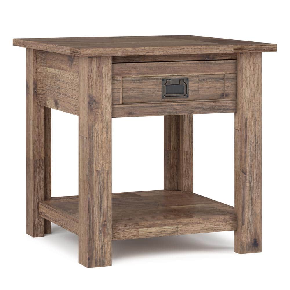 Monroe Rustic Natural Aged Brown Wood End Table with Storage