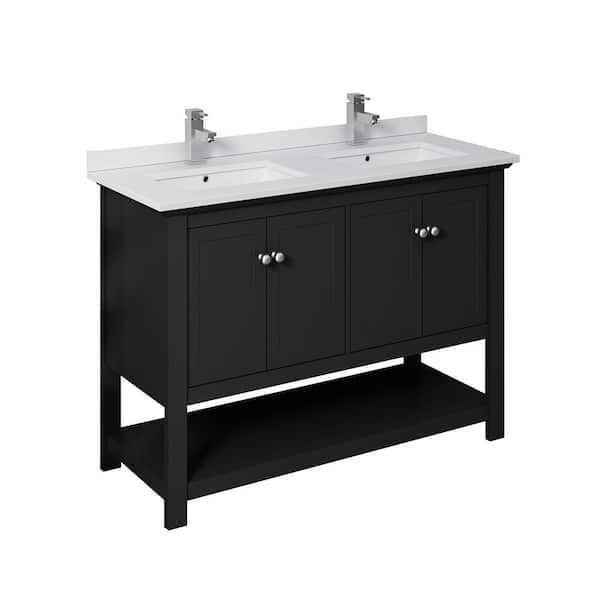 Fresca Manchester 48 In W Bathroom Double Bowl Vanity In Black With Quartz Stone Vanity Top In White With White Basins Fcb2348bl D Cwh U The Home Depot