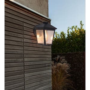 Malena 1-Light Black Hardwired Outdoor Wall Lantern Sconce Light with Clear Seeded Glass