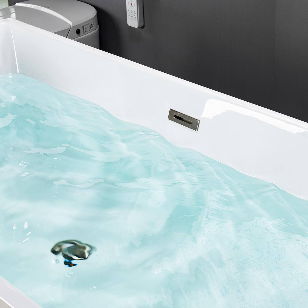67" x 32" Freestanding Soaking Acrylic Rectangular Bathtub, Non-Slip Design