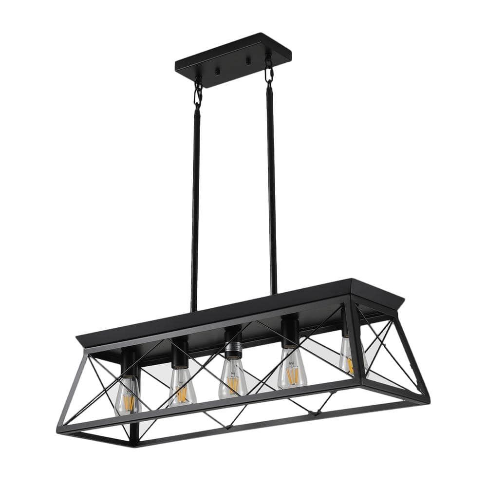 31.5 in. W 5-Light Matte Black Island Pendant Light with Trapezoidal Iron Shade price history on PriceWatchPro