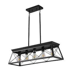 31.5 in. W 5-Light Matte Black Island Pendant Light with Trapezoidal Iron Shade