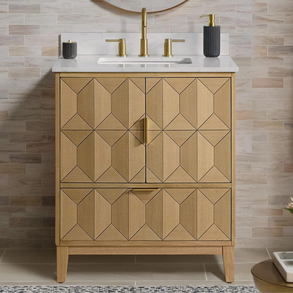 Kesset 30 in. Single Sink Light Oak Bath Vanity with White Engineered Carra