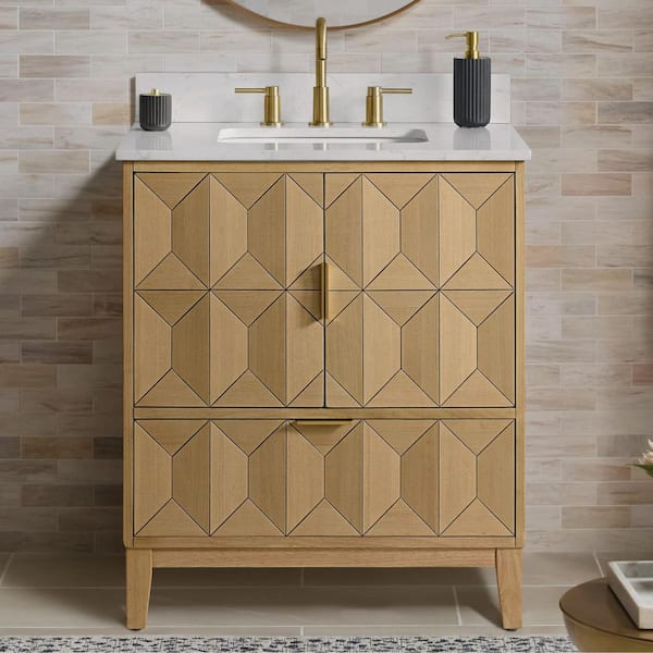 Home Decorators Collection Kesset 30 in. Single Sink Light Oak Bath Vanity with White Engineered Carrara Top (Assembled)