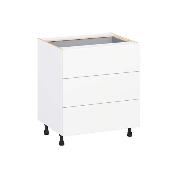 J COLLECTION Timberline 30 in. W x 24 in. D x 34.5 in. H Assembled Slab Drawer Base Kitchen Cabinet in Bright White with 4-Drawers