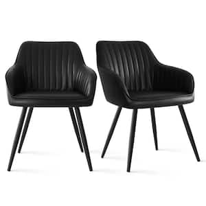 Boston Black Faux Leather Upholstered Side Chair with Arms (Set of 2)