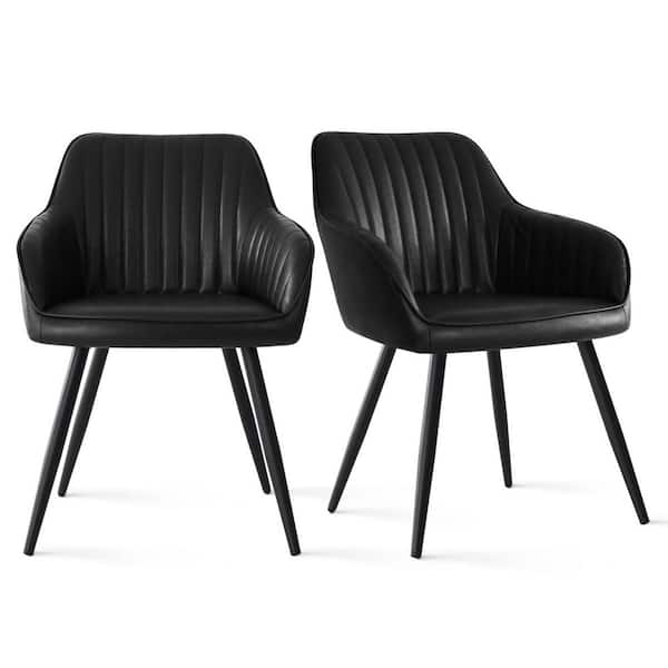 Elevens Boston Black Faux Leather Upholstered Side Chair with Arms (Set of 2)