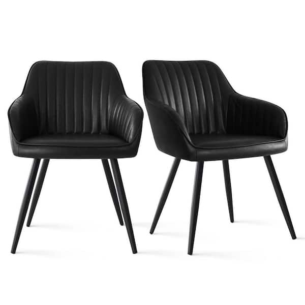 LAOTIES Boston Black Faux Leather Upholstered Side Chair with Arms (Set of 2)
