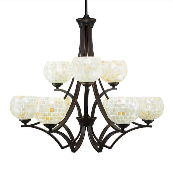 Unbranded Clevelend 9-Light Dark Granite Chandelier, Round Chandelier with 6 in. Mystic Seashell Glass Shades, No bulbs included