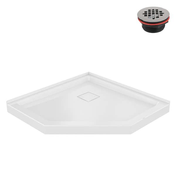 DT-2230-109 38 in. x 38 in. Corner Neo Angle PP Shower Pan Base in Glossy White with Center Drain, Drain Included