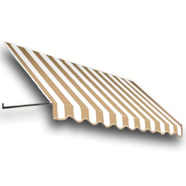 AWNTECH 8.38 ft. Dallas Retro Fixed Awning 100.5 in. W x 24 in. H x 42 in. D Acrylic Fabric in Linen/White Stripe