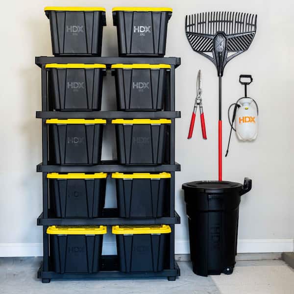 5 Tier Plastic Adjustable Garage Storage Shelving Unit in Black (48 in. W x 75 in. H x 20 in. D)