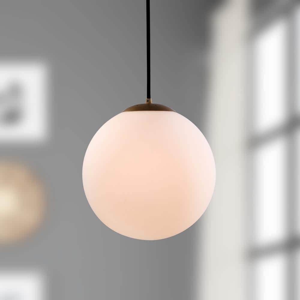 Nelda 11.5" Gold Globe Pendant Light with White Glass Shade