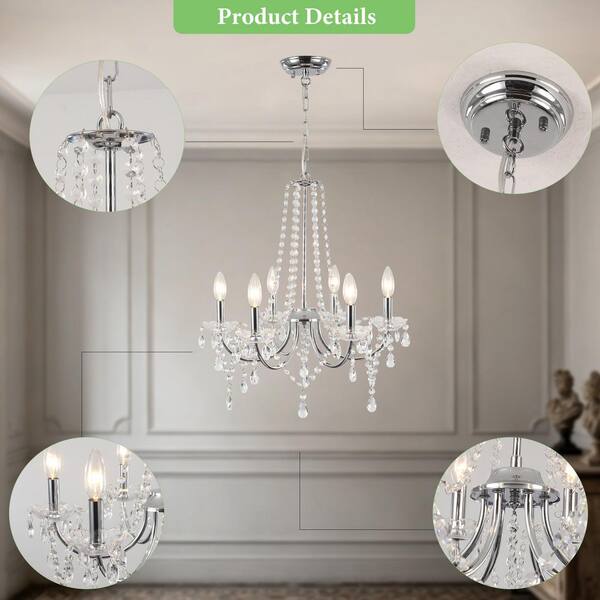 HLJYNJM 6 Light Chrome Crystal Chandelier Classic Candle Style